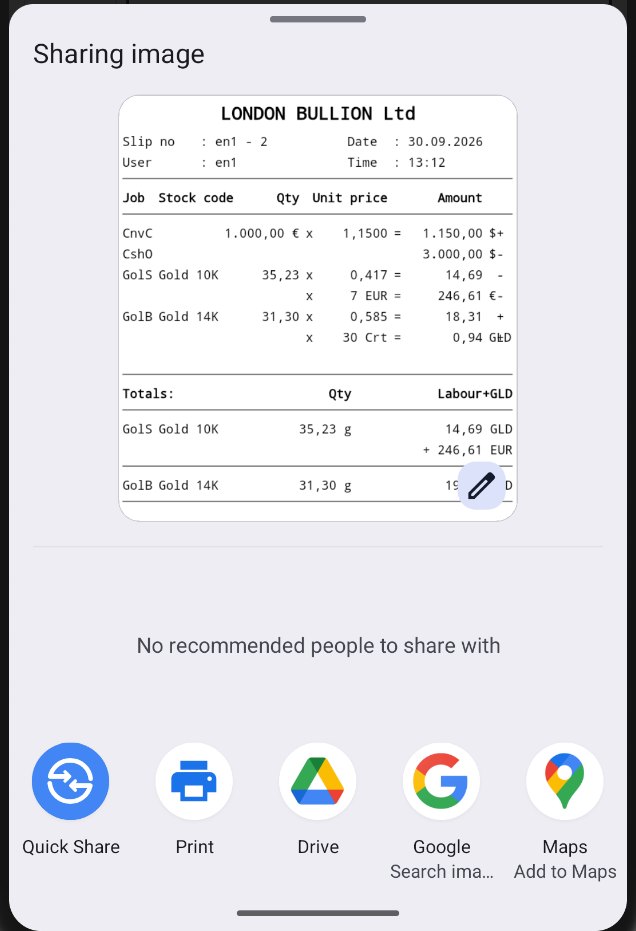 Android share sheet with the slip image ready to send to the customer