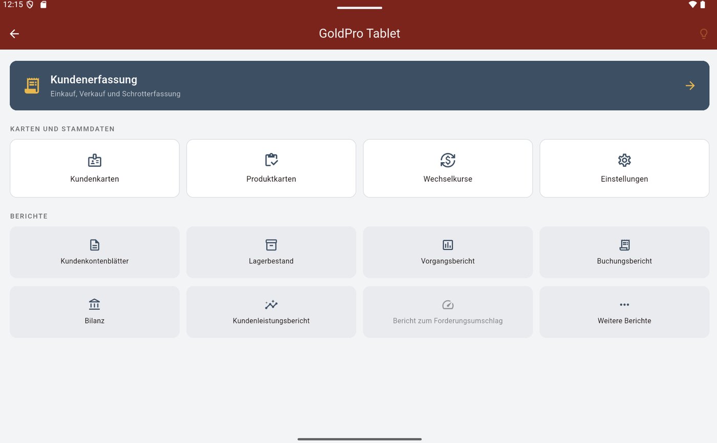 GoldPro Tablet home screen in German